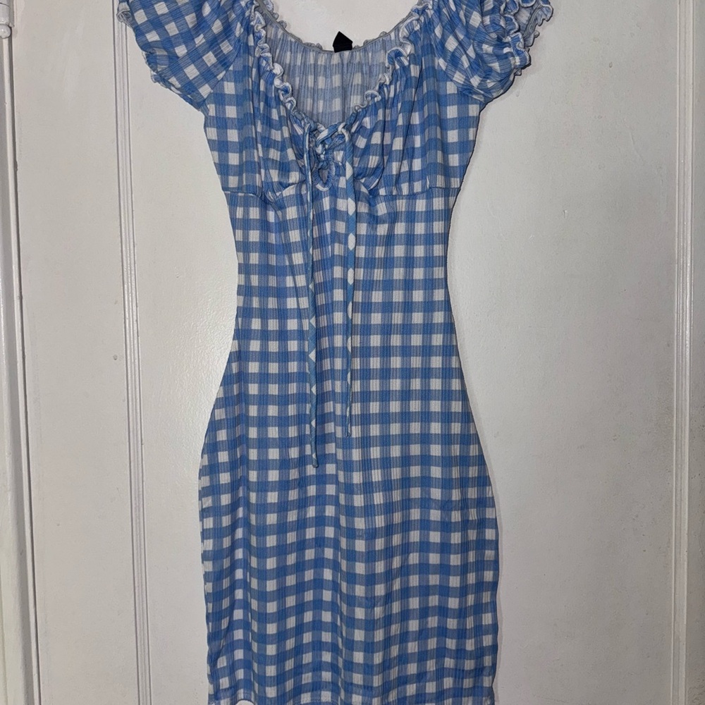 Windsor Blue and White Checkered Midi Dress